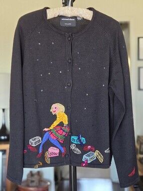 michael simon Vtg Y2K Black Embellished Cardigan Sweater RARE